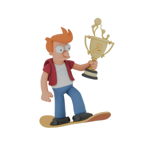 Fry on Skateboard with Trophy
