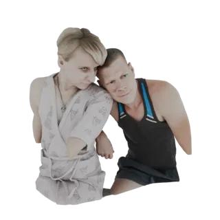 Modèle 3D d'un couple se reposant ensemble, la femme s'appuyant sur l'épaule de l'homme, rendu sur fond blanc.