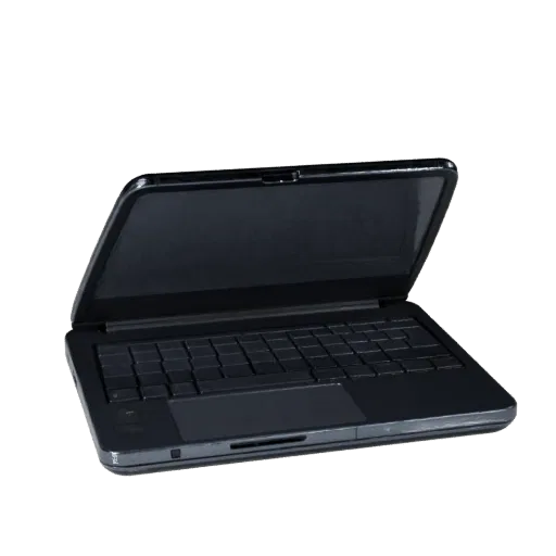 Ultrabook Tablet Computer High Poly 3D model, close-up studio render, showing brushed metal, open lid angle.
