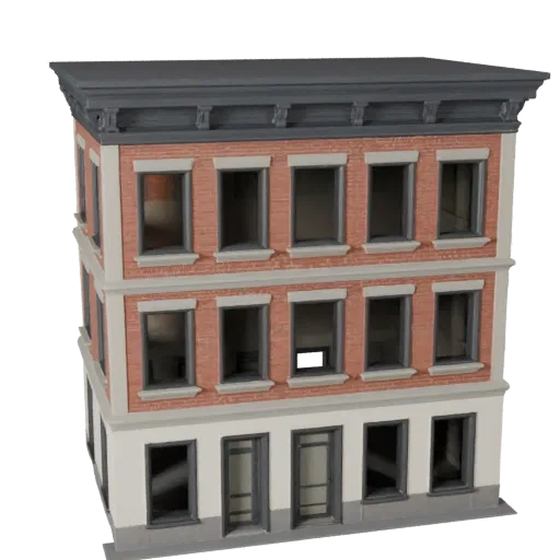 Modular Street Facade Kit stylized 3D model, isometric stylized game environment view, showing modular building kit materials