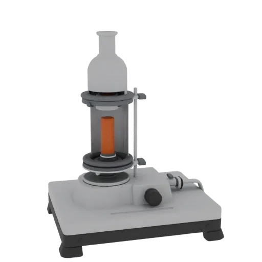 Research Lab Burner 3D model, side profile view, technical viewport render, showing glass, recognizable lab forms.