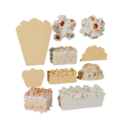 Modelo 3D de Pipoca STL pronto para impressão, renderização de estúdio de cima para baixo, mostrando proporção e acabamento d