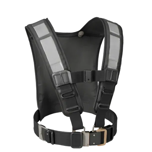 Emergency Protective Harness 3D model, side profile view, technical viewport render, showing material detail and scale.