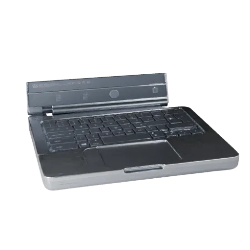 Business Portable Workstation High Poly 3D model, close-up studio render, showing brushed metal, open lid angle.