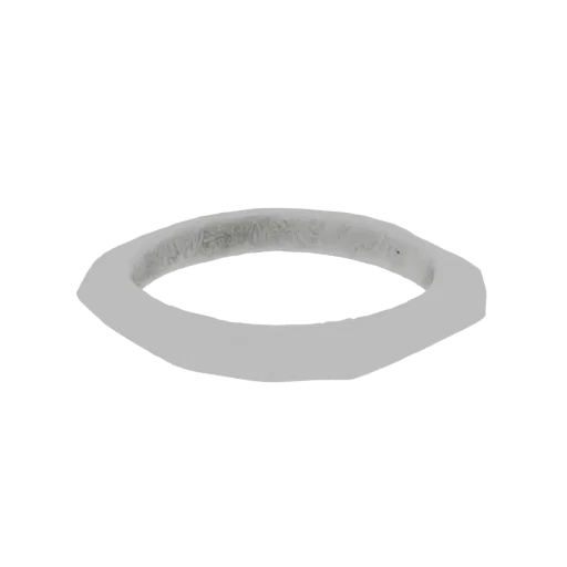 A 3D render of a light gray geometric ring with a subtly textured inner surface, viewed from a slight angle.