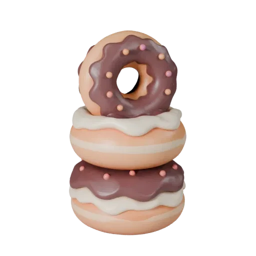 Mini Donut Stack Stylized 3D model, stylized isometric render, showing cream, sweet food silhouette.
