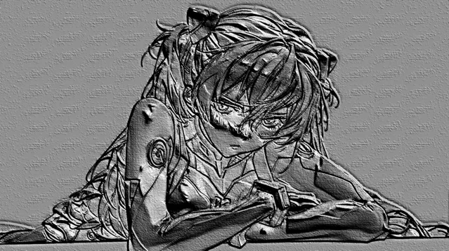 Modelo 3D de baixo-relevo de garota anime em traje futurista, vista frontal