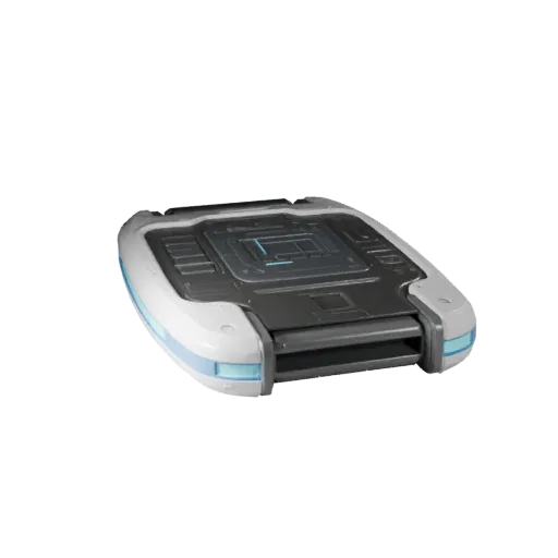 Clean Sci Fi Data Pad 3D model, three-quarter front view, Unity viewport, showing emissive strips, form detail.