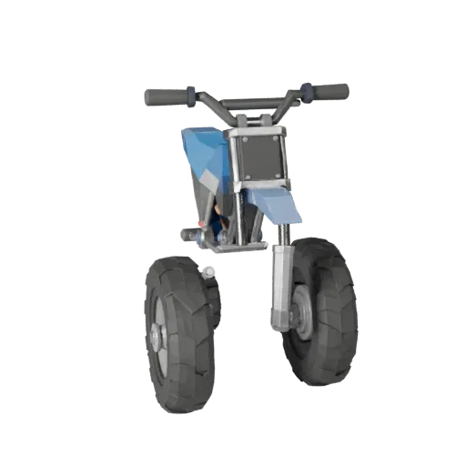 Modèle 3D de moto tout-terrain low poly, vue de jeu en trois quarts, actif de véhicule low poly avec équilibre du cadre, éche
