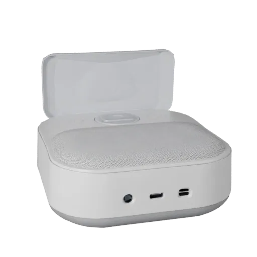 Kitchen Smart Speaker High Poly 3D model, close-up studio render, showing white plastic, compact device geometry.