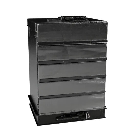 Packaging Control Cabinet Product Viz 3D model, three-quarter studio product render, showing painted steel, form detail.
