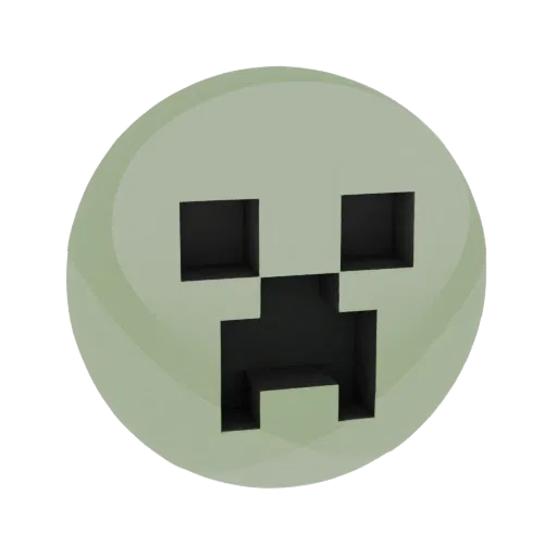 3D model of a spherical orb with the iconic pixelated face of a Minecraft Creeper, rendered in a light green hue.