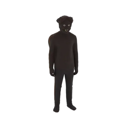 3D model of a dark, unsettling creature with a wide fanged grin and vacant eyes, standing upright.