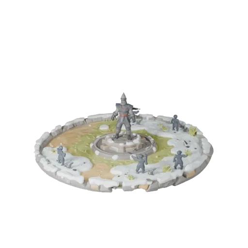Snow Scenic Base stylized 3D model preview showing rim shape, three-quarter game view, height and ground texture