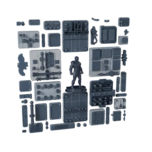 Strategie-Ziel-Marker modulares Kit 3D-Modell Vorschau zeigt Skalierung, Top-Down-Kitbash-Ansicht