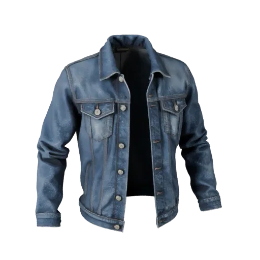 Modelo 3D de detalhe de renderização de Jaqueta Jeans, renderização hero em 360 graus, com topologia limpa e sombreamento PBR