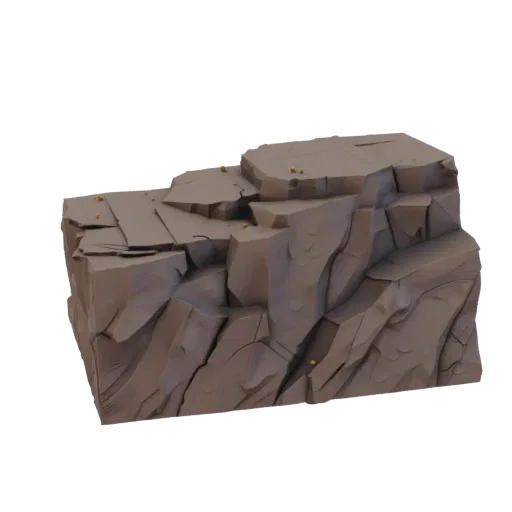 Cliff Ledge Path Printable 3D model, isometric tabletop STL render, showing stratified stone, rock faces.