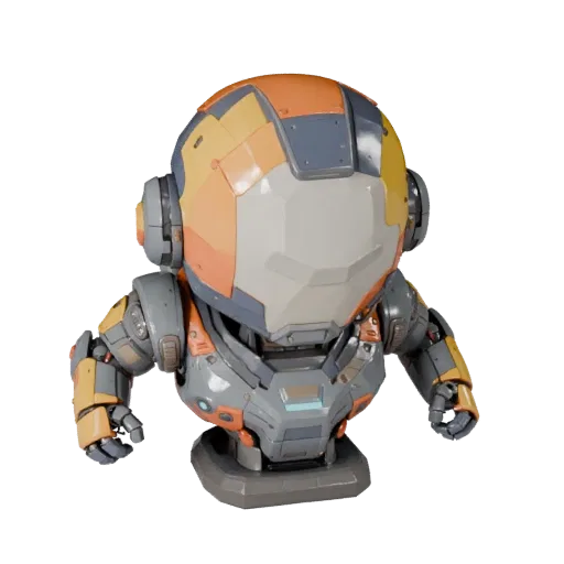 Sci-Fi Robot Bust stylized 3D model preview showing facial planes, three-quarter game view, silhouette and sculpt detail