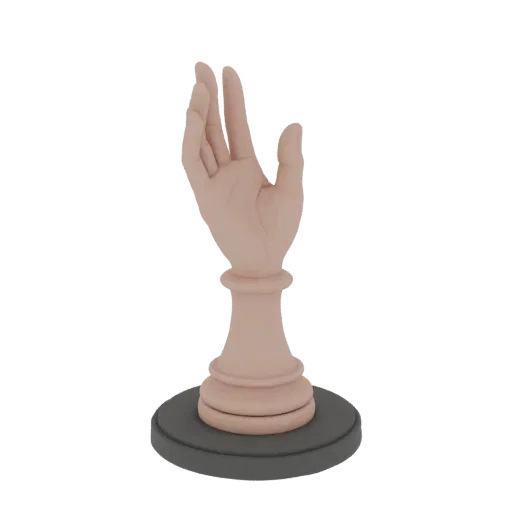3D model of an elegant female hand, open and reaching upwards, on a round stand