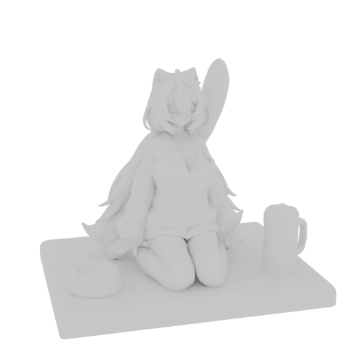 Kneeling Anime Girl with Mug and Bowl