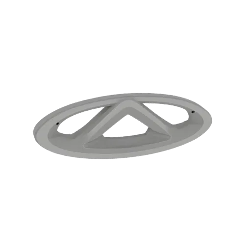 3D model of the Chery automotive logo, a gray triangular and oval emblem against a white background.