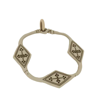 3D model of an ornate pendant in a diamond shape with geometric patterns and a bone-like finish.