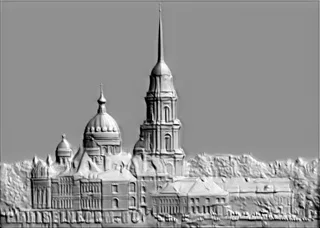 3D model of Rybinsk Transfiguration Cathedral bas-relief, front view