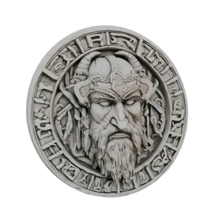 Modèle 3D tête guerrier viking plaque relief circulaire cornes runes