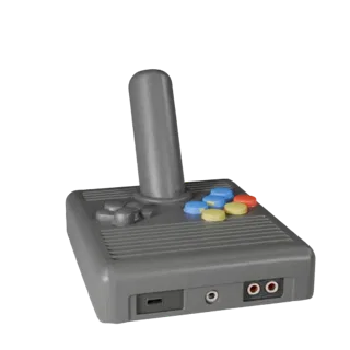 Mini Arcade Stick Product Viz 3D model, three-quarter studio product render, showing matte plastic, console proportions.