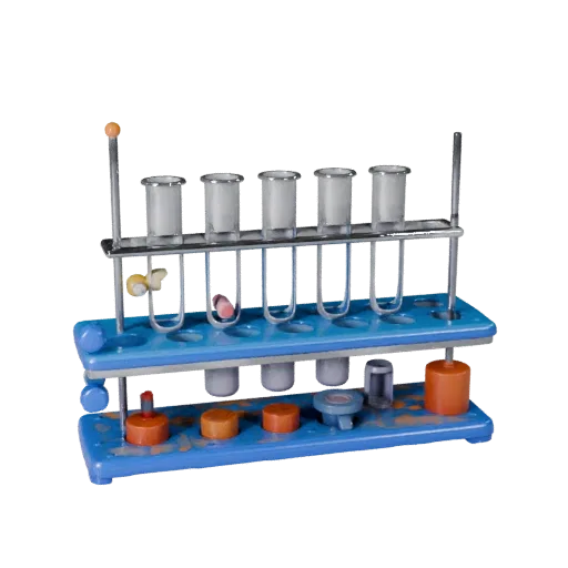 Chemistry Test Tube Rack Stylized 3D model, stylized isometric render, showing glass, recognizable lab forms.