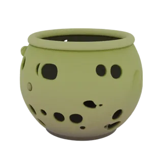 3D model of a light green decorative pot for aquarium plants with round holes all over the surface