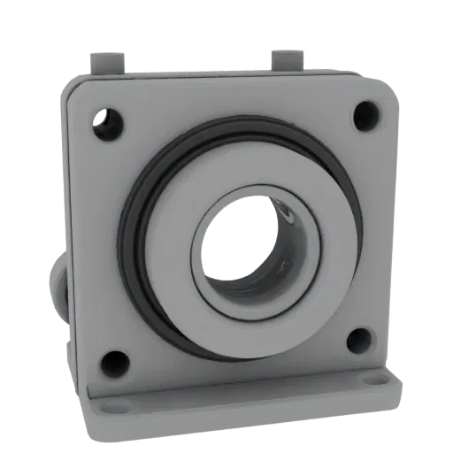 Cast Metal Bearing Block Printable 3D model, isometric STL render, showing machined metal, precise part geometry.