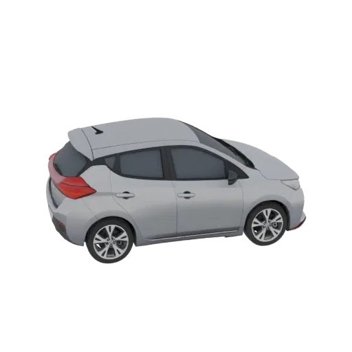 3D model of a silver Nissan Leaf Nismo 2018-2026 with red accents, side view.