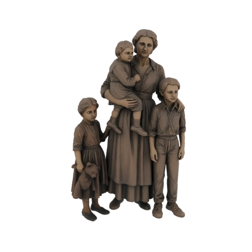 Mother and Three Children Bronze Statue