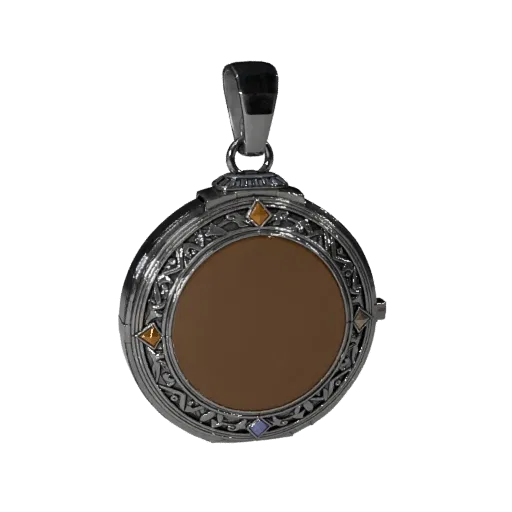 Ornate Locket game ready 3D model, studio profile shot, highlighting pendant seams, edges, and finish layers.