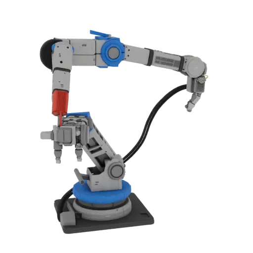 Service Robot Arm Printable 3D model, isometric STL render, showing metal frames, robot form.