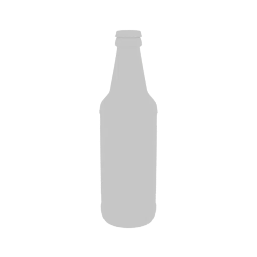 A 3D model of a classic glass beverage bottle, rendered in a neutral gray material against a white background.