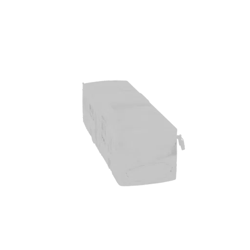 A 3D model render of a modern, light gray city bus viewed from a three-quarter perspective against a white background.