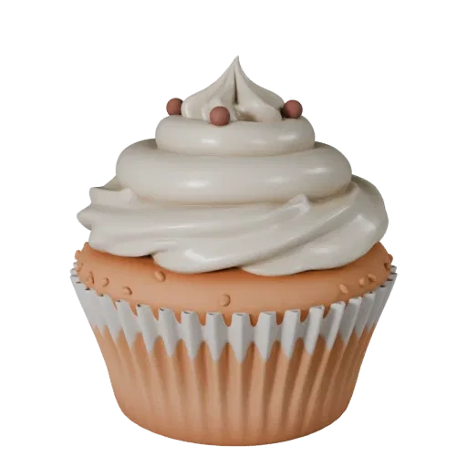 Bakery Cupcake Realistic 3D model, three-quarter studio render, showing cream, sweet food silhouette.