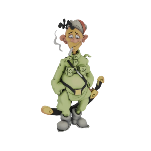 Cartoon Soldier with Scimitar and Cigarette