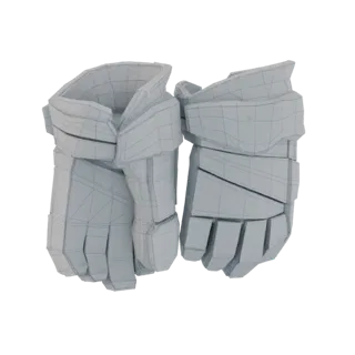 Wireframe render of a pair of futuristic sci-fi power gauntlets, showcasing their segmented armor design and geometric detail