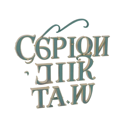 3D model of stylized "Hammer and Sickle" letters, with blue letters and beige outline.
