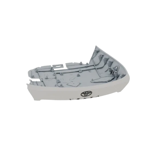 3D model of a white Toyota side mirror cover with the Toyota logo visible on the side.