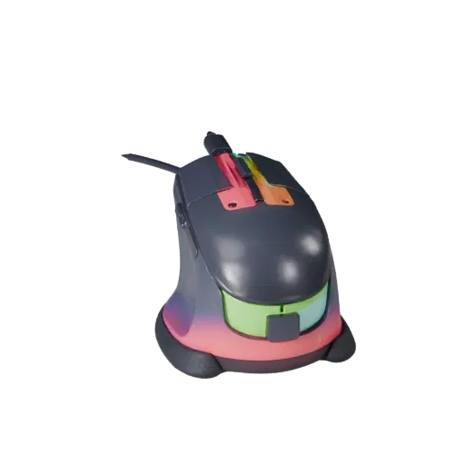Rgb Mouse 3D model, three-quarter front view, Unity viewport, showing plastic shells, desktop scale.