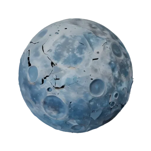 Ice Moon 3D model, three-quarter front view, Unreal Engine viewport, showing rock, spherical body scale.