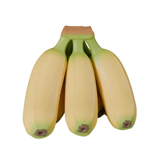 Frische Bananenstaude Druckbares 3D-Modell, isometrische STL-Renderung, die Hautporen und erkennbare Fruchtformen zeigt.