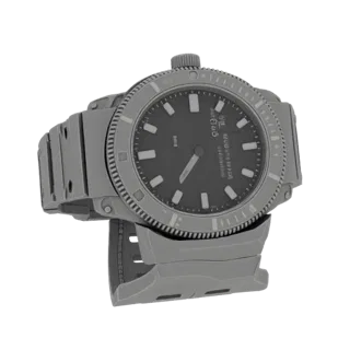 Diver Watch STL print ready 3D model, turntable hero render, with calibrated timepiece silhouette and material reads.