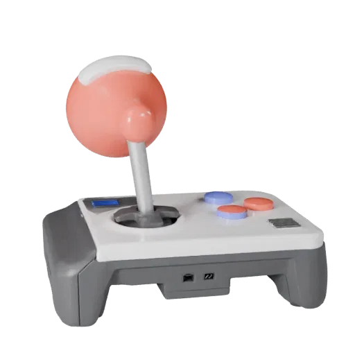 Portable Arcade Stick Product Viz 3D model, three-quarter studio product render, showing matte plastic, form detail.