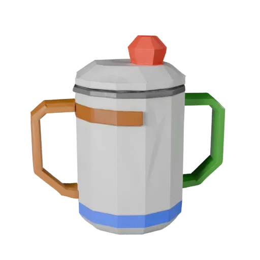 Modern Mug Low Poly 3D model, game viewport three-quarter view, showing ceramic, recognizable everyday shapes.