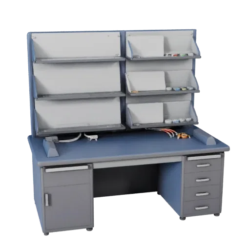 Corporate File Tray 3D model, three-quarter front view, Unreal Engine viewport, showing plastic, desk-scale silhouettes.